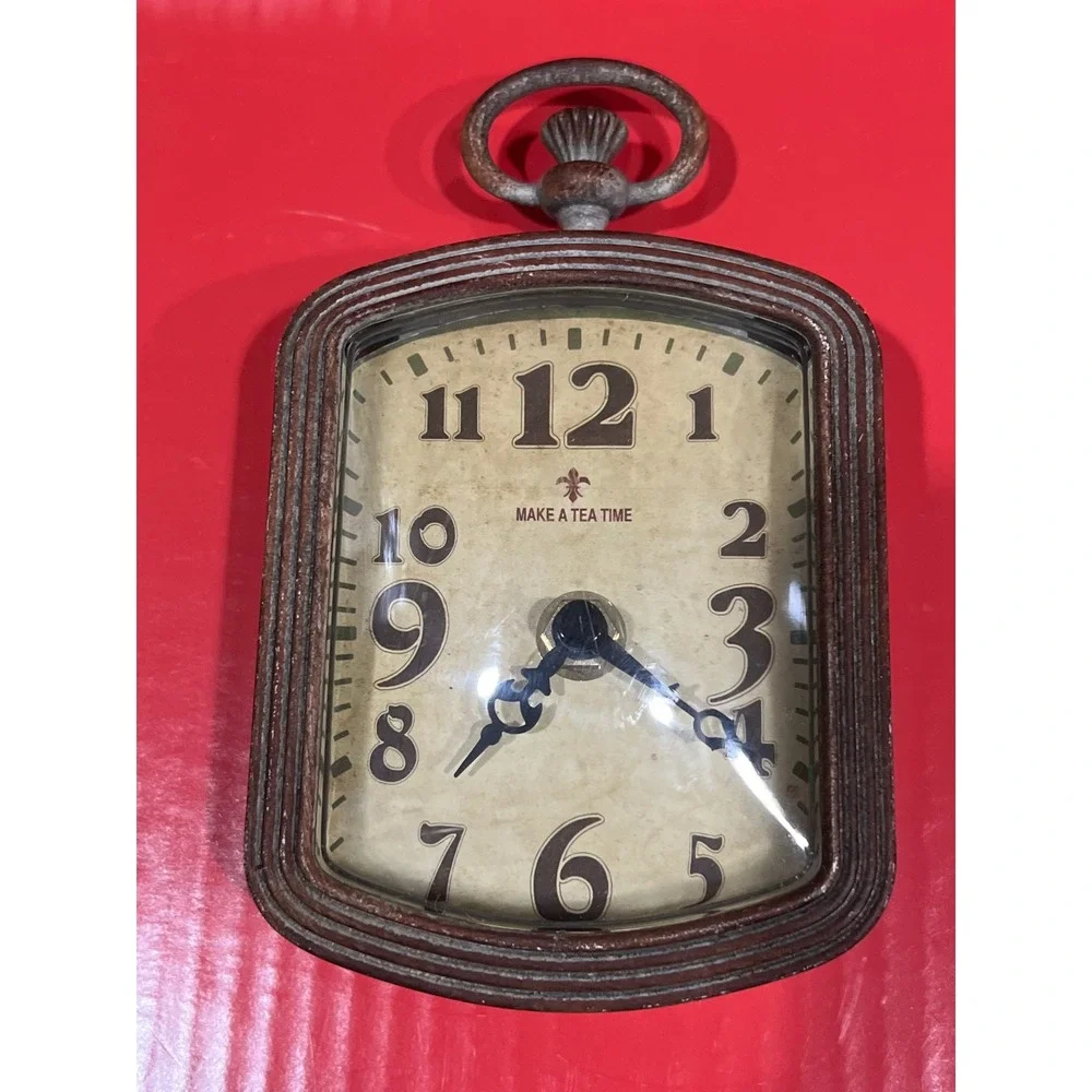 Make a Tea Time Rustic Metal Pocket Watch Style Wall Clock Distressed Brown